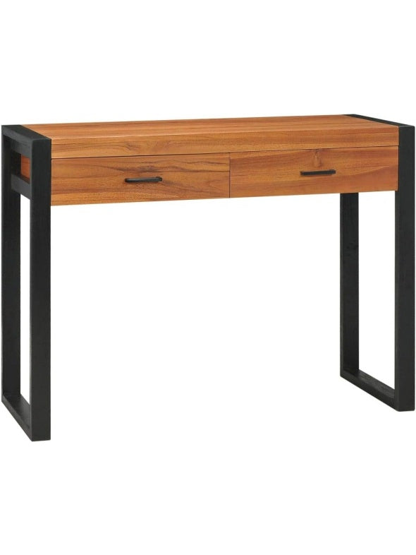 Arbeitstisch aus massivem Teakholz 100 x 40 x 75 cm mit zwei Schubladen und praktischem Stauraum