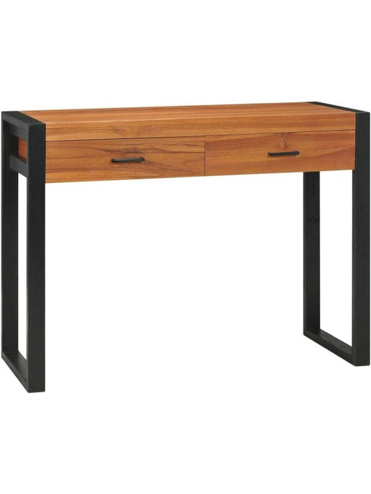 Arbeitstisch aus massivem Teakholz 100 x 40 x 75 cm mit zwei Schubladen und praktischem Stauraum