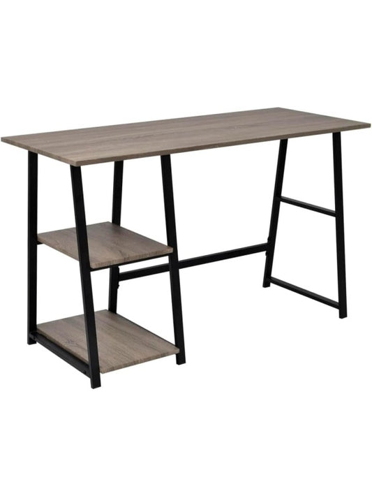 Computertisch 120 x 50 x 73 cm mit zwei Regalen in Grau und Eiche aus MDF und Metall
