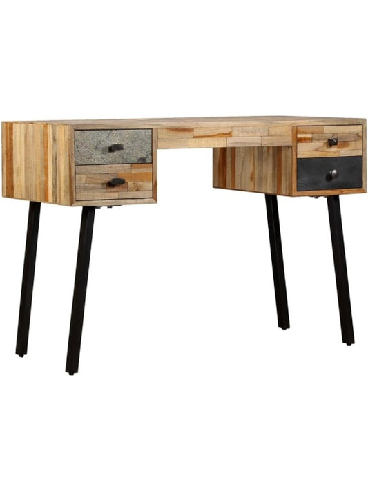 Buroschreibtisch aus recyceltem massivem Teakholz im Vintage Design mit vier Schubladen und Stauraum