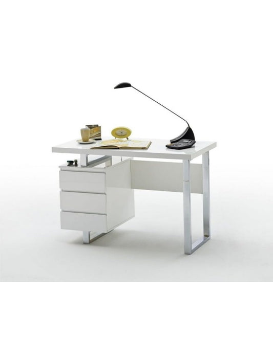 Moderner Schreibtisch in Hochglanz Weiss 115 cm