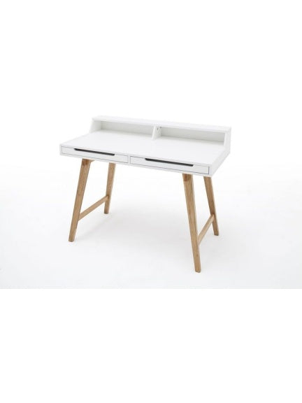 Massivholz Schreibtisch in Weiss mit Buchenholzgestell 110 cm