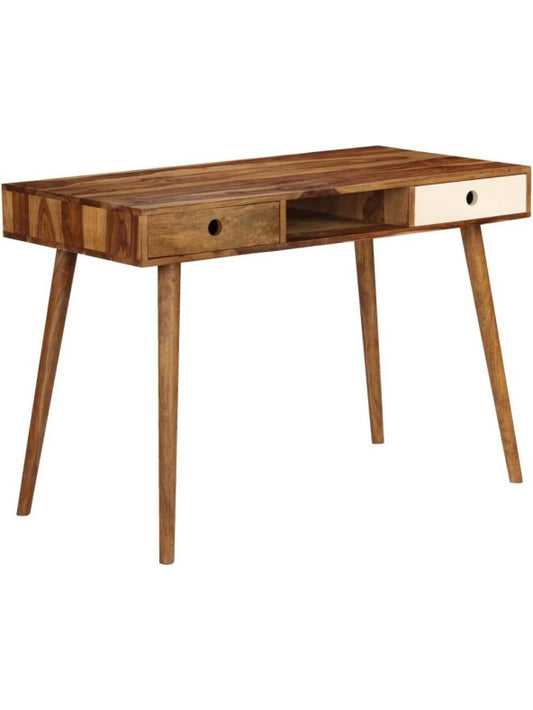 Massivholz Schreibtisch aus Akazie 110 x 55 x 76 cm mit drei Ablagefachern fur Buro und Arbeitszimmer